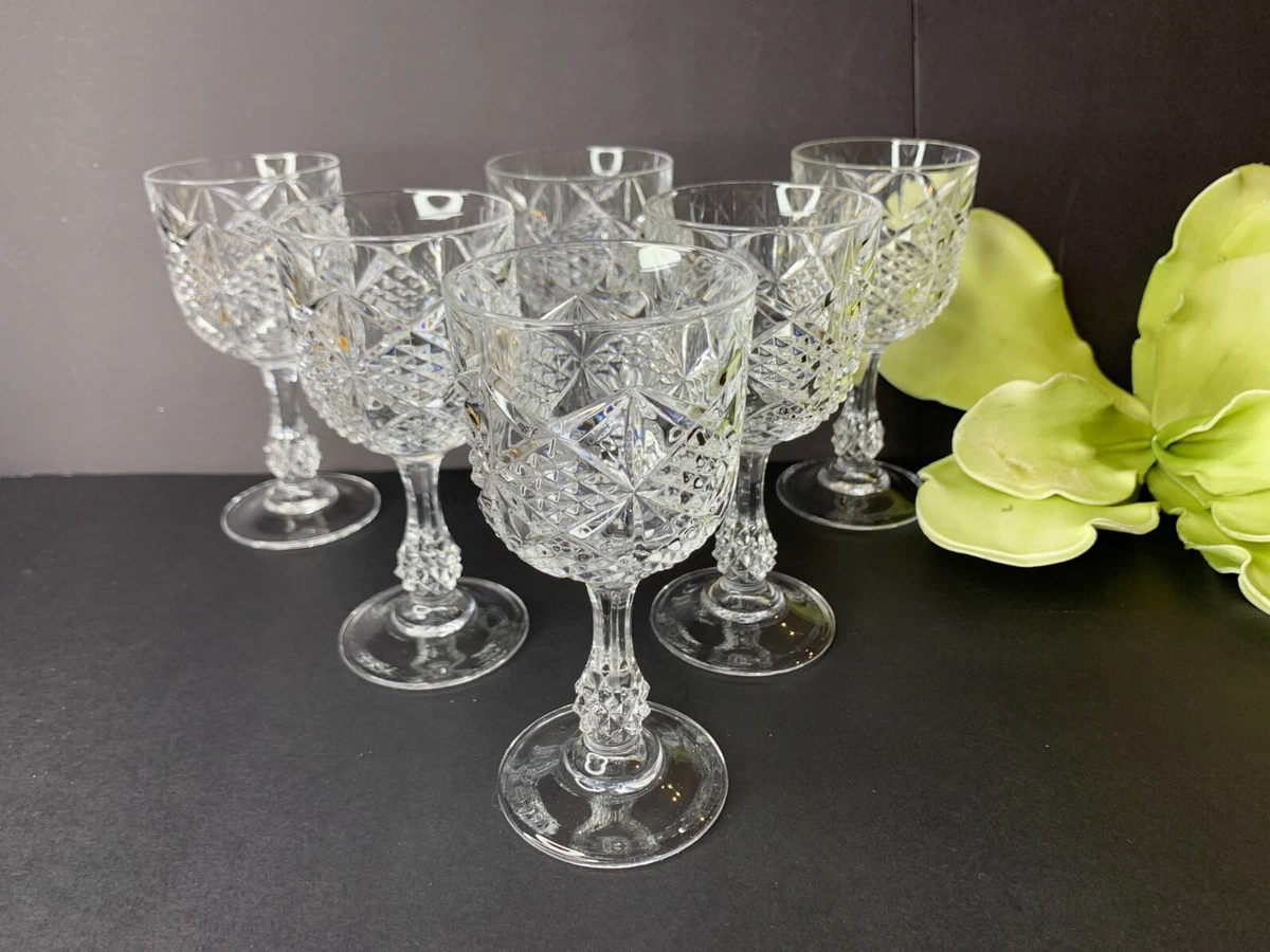 Lead Crystal Cut Glass Set of 2 Wine Glasses 4 3/4 34D 