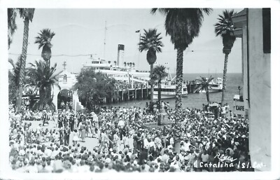 Crowded Harbor Ferry Boats Santa Catalina Island California 1948 RPPC Postcard