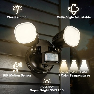 200W LED Flood Light with PIR Motion Sensor 24000lm Security Outdoor ...
