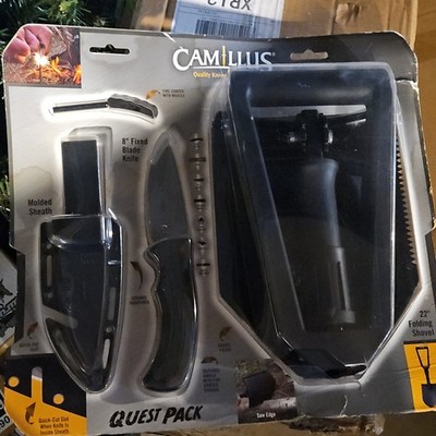Camillus Quest Pack Multi-Tool Kit Knife, 8'' Blade, Shovel, Fire Starter, Black