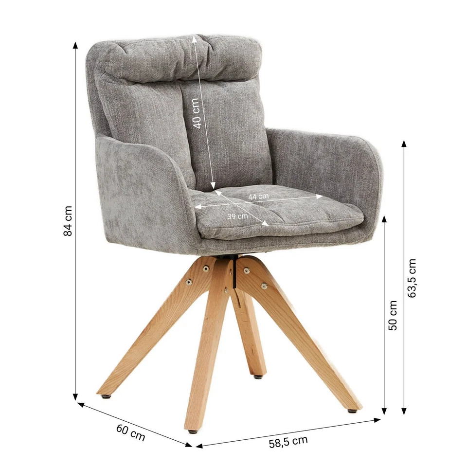 Chaise Salle à Manger Bois Bureau Bistrot 2 Fauteuils Pivotant Gris Homestyle4u - Photo 3/4