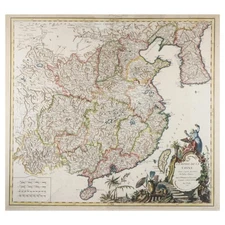 1751 R. De Vaugondy Large Map China/Korea (L'Empire de la Chine) antique, color
