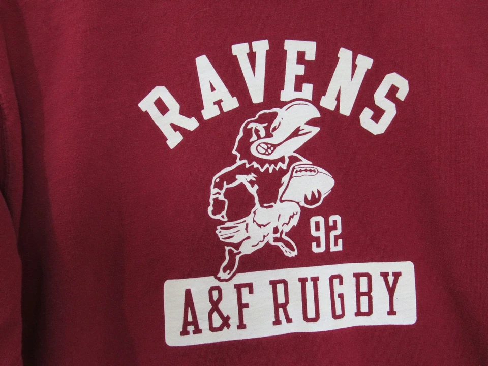 Camisa Abercrombie & Fitch A&F Para Hombre ROJA Mediana Cuervos 92 Rugby #9 Manga Larga De Colección Foto 2 de 4