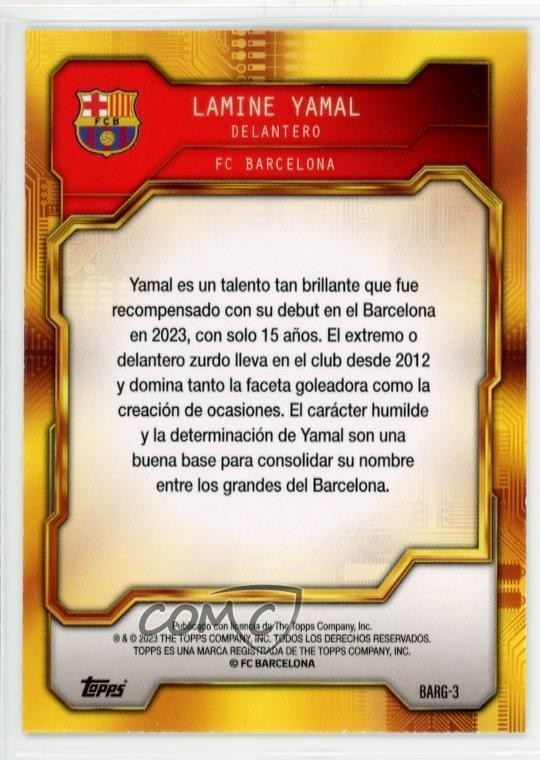 2023-24 Topps FC Barcelona Fan Set Golden Futures Lamine Yamal Rookie RC 10yl view 2