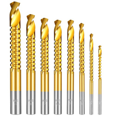 #ad 8 Pack Titanium Coated HSS Twist Drill Bits 3 10Mm Serrated Side Cutting Drill $13.26