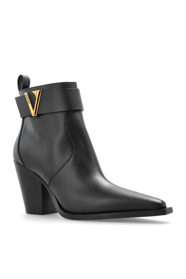 Versace - Women - Leather heeled ankle boots - Black thumbnail 4