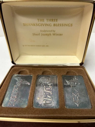 3  1oz Silver Bar Thanksgiving Blessings Set Family Freedom Abundance orig case