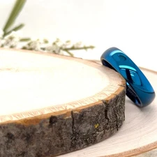 Unisex High Polished Edge Band For Christmas Gift 6mm Blue Tungsten Carbide Ring