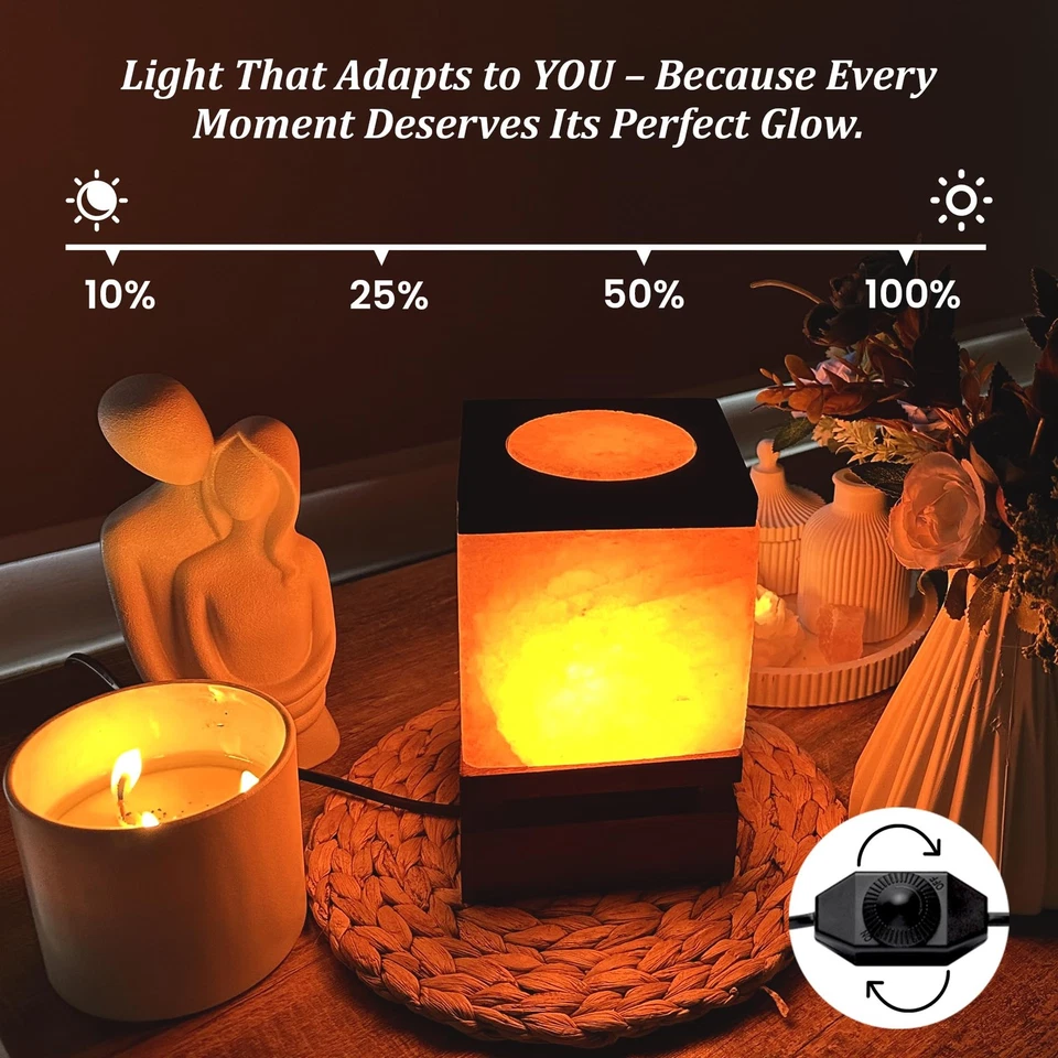 100% Authentic Himalayan Pink Salt Cube Lamp with Black Wooden Base, Dimmer S... - Image 4 of 4