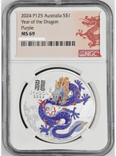 2024 Australia Lunar Series Year of the Dragon 1oz Silver Purple Coin NGC MS 69
