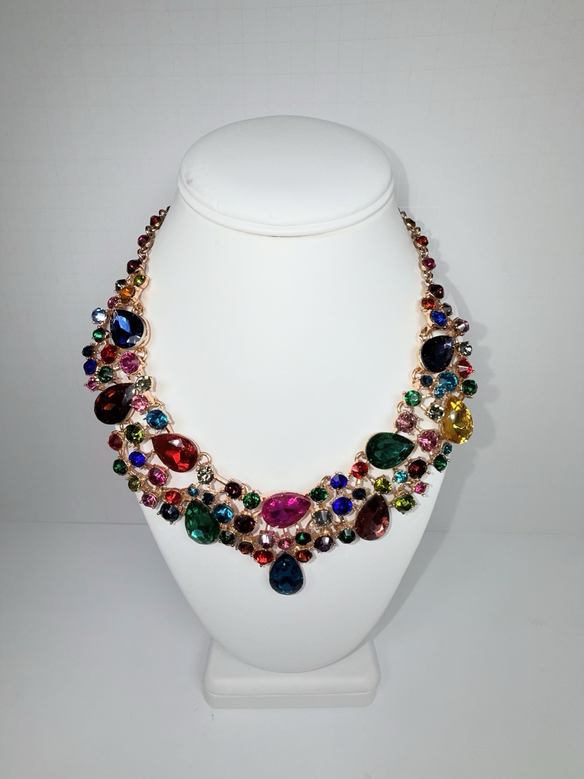 Colorful Rhinestone Statement Collar Necklace Adj… - image 3