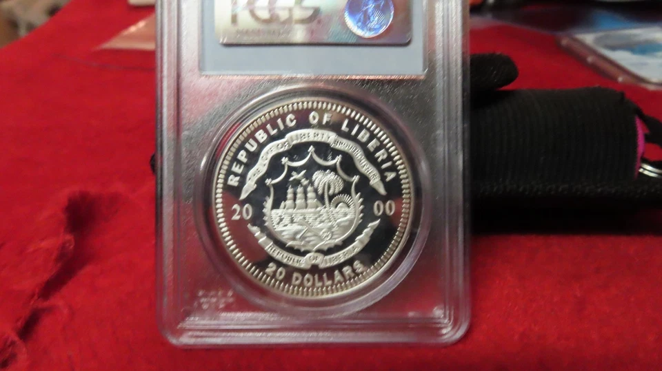 Liberia 2000 Liberia Golden Spike Railroad Trains 999 Silver $20 Proof NGC PF69 - Image 4 of 4