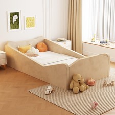 Toddler Bed, Floor Bed with Safety Guadrail, Montessori Toddler Bed with Anim...