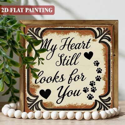 Clean Paw Print Heart Sympathy Pet Print Framed Wooden Plaque Wall Decor Gift
