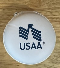 USAA Logo - Wired earbuds  Usb Car/wall Charger Case- Round, White, Zip Closure