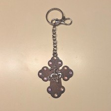 Sparkly Cross Charm Keychain Rhinestone Sacred Heart Bag Purse Accessory
