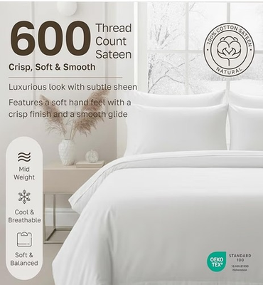 #ad California Design Den King Sheet Set Extra Long 600TC Bright White Staple Cotton $34.00
