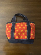LL Bean Vintage Mini Boat & Tote Bag Red With Yellow Polka Dots