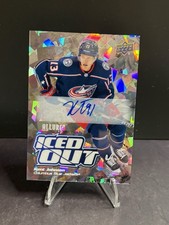 2022.23 Upper Deck Allure Iced Out Kent Johnson IO-1 Blue Auto Blue Jackets