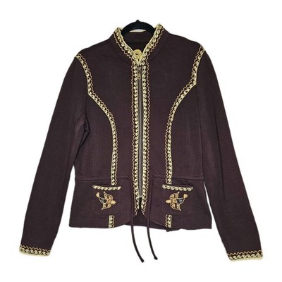 Double D Ranch Women's Brown Embroidered Zip Short Western Jacket Long Sleeve M
