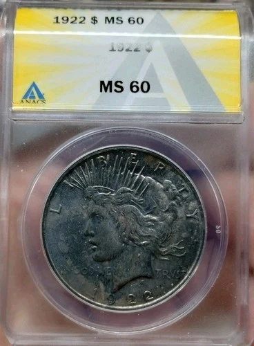 1922 Peace Silver $1 ANACS MS-60 Terminal Toned