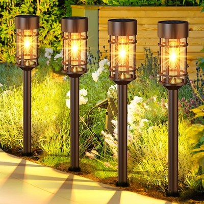 Solar Pathway Lights 8 Pack Metal Glass Waterproof Auto On/Off