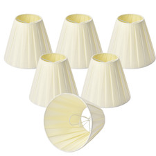 Set of 6 Beige Linen Clip-On Chandelier Lamp Shades Empire for E12 Bulbs
