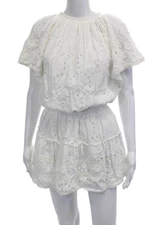 Melissa Odabash Women Blouson Mini Dress White Cotton Size XS