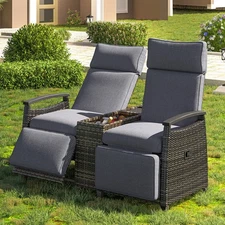 Patio Conversation Set Recliner Chair Rattan Wicker Outdoor Furniture Side Table