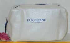 L'OCCITANE IMMORTELLE WHITE ZIPPERED COSMETIC TOILETRY TRAVEL POUCH/BAG/CASE NWT