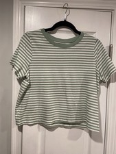 NWOT Madewell Size S Sage Green White Striped Crop Tee Cotton Short Sleeve Top