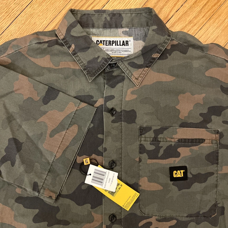 NWT Caterpillar Mens Medium Camo Button-Up Relaxed Fit Collared Shirt Camouflage - Image 2 of 4