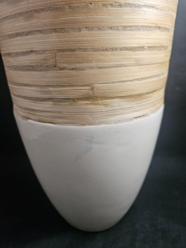 PIER ONE Large Ceramic With Bamboo Inlay Vase Teal Cream Bamboo - Picture 3 of 8
