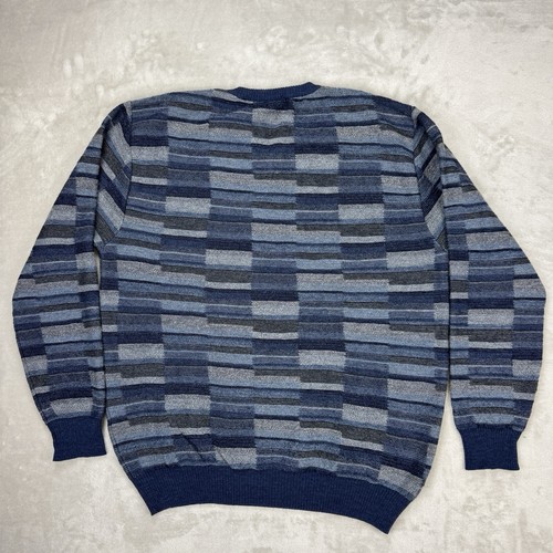 Segreto Mens Pullover V-neck Sweater Geometric Cosby Merino Wool Grandpa Large - Picture 7 of 8