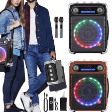 6.5'' Bluetooth Speaker System Karaoke Machine 2Wreless Mic Remote RGB Light TWS