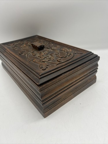 Large Antique Renaissance Revival Carved Letter Box Two Fish Rococo Wood - Picture 3 of 11