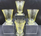 4 Hazel Atlas Florentine 2 Yellow Juice Glass Set 4" Depression Glassware Poppy