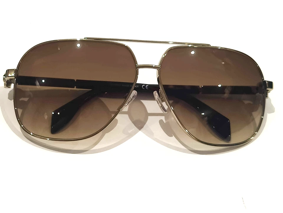 Alexander McQueen AM0019s 002 Gold Sunglasses Brown Lens Sonnenbrille  63-11-130 - Image 4 of 4