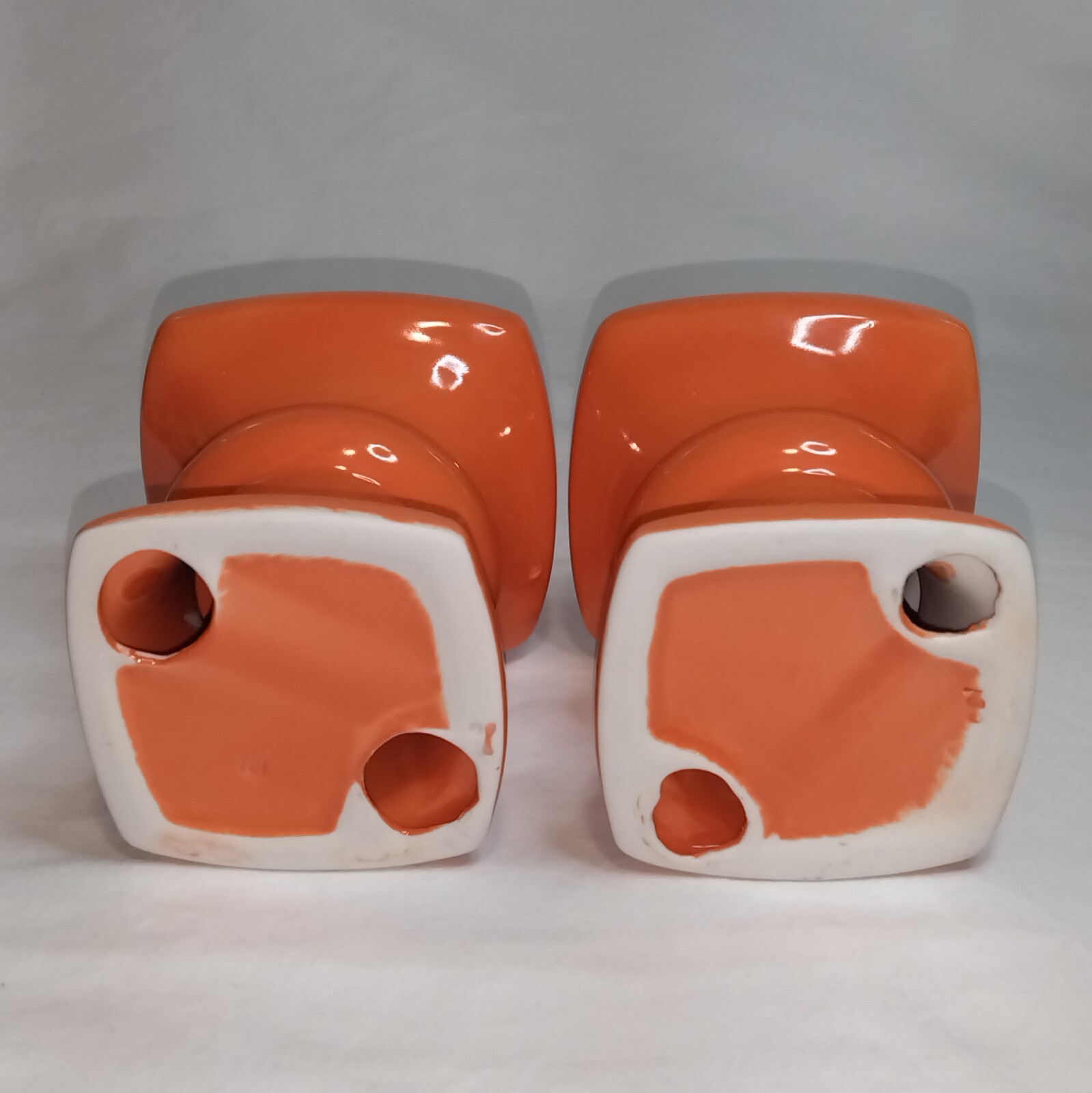 MCM Orange Pillar Candle Holders, Slip Mold, Ceramic, Gloss Glaze