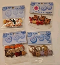 Lot of 4 Dress it Up Craft Buttons-Birds of a Feather, Vegetables, Who Oh, Pizza