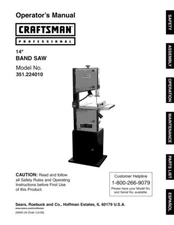 Owner's Manual & Parts List  Sears Craftsman 14" Band Saw - Model 351.224010
