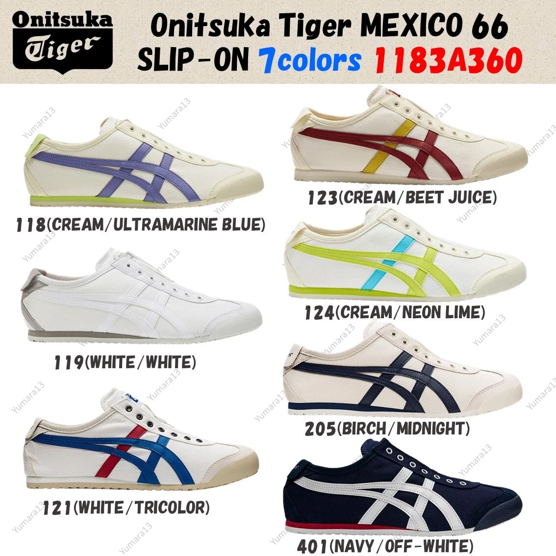 Onitsuka Tiger MEXICO 66 SLIP-ON Unisex Shoes 7colors 1183A360 US 4-14  Brand New