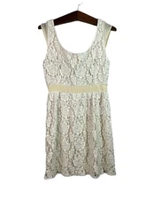 American Eagle White Beige Floral Lace Sleeveless Skater Dress Women's Sz 10 NWT