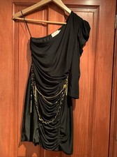 Black Dress Size 10 One Shoulder Gather In Front and Chain Decorated