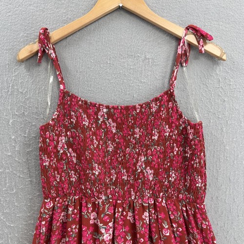 Vestido para mujer mediano rojo Ditsy floral verano midi alto bajo volantes dobladillo ahumado top - Imagen 4 de 9