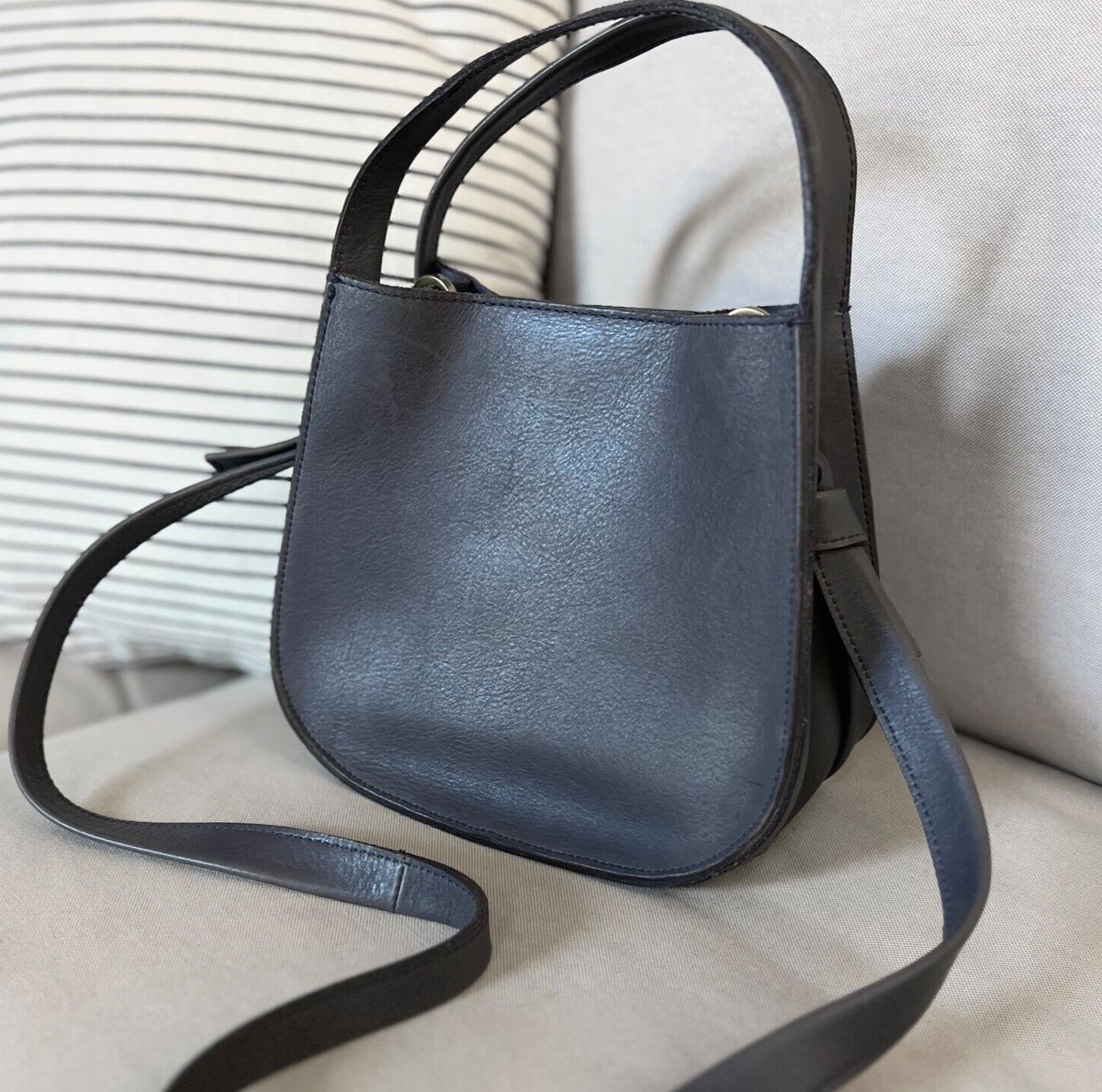 RARE Madewell Small Sydney Leather Crossbody Bag Charcoal Gray Blue $168  #AI57