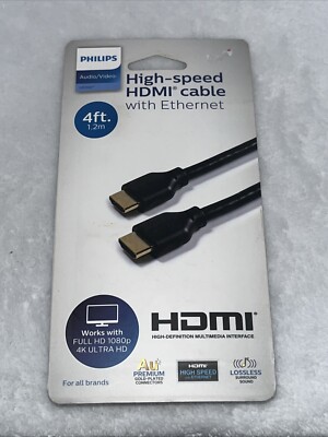 Philips 4' High Speed HDMI Cable with Ethernet EZGrip - Black Great for 4K/1080p