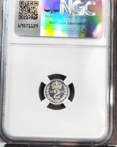 1951 GREAT BRITAIN SILVER 2 PENCE GEORGE VI MAUNDY NGC MS 65 RARE GEM BEAUTY - Picture 2 of 3
