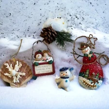 Snowman & Snow Christmas Ornaments Lot of 5 Assorted Unique Decorations