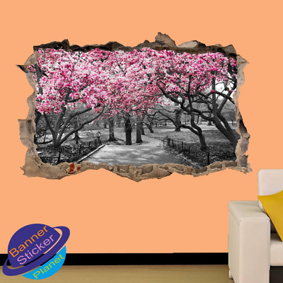 NEW YORK CENTRAL PARK KIRSCHBLÜTE WANDAUFKLEBER 3D KUNST POSTER WANDBILD AUFKLEBER XQ9